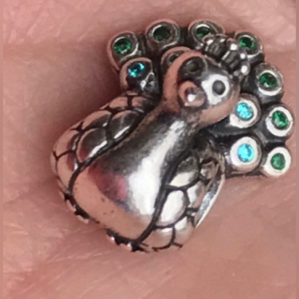Authentic Retired Peacock Charm with CZ Tail Feathers - Picture 3 of 5